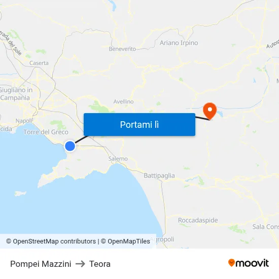 Pompei Mazzini to Teora map