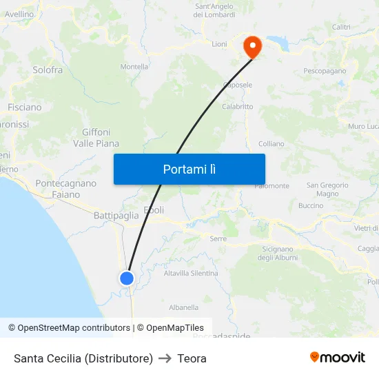 Santa Cecilia (Distributore) to Teora map