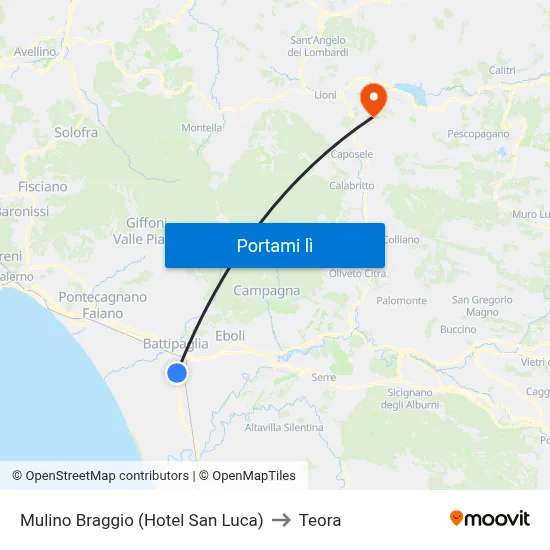 Mulino Braggio (Hotel San Luca) to Teora map