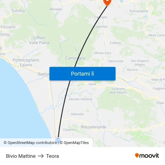 Bivio Mattine to Teora map