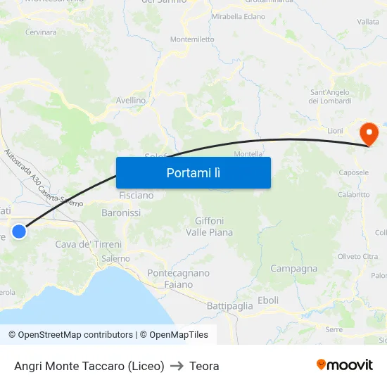 Angri Monte Taccaro (Liceo) to Teora map