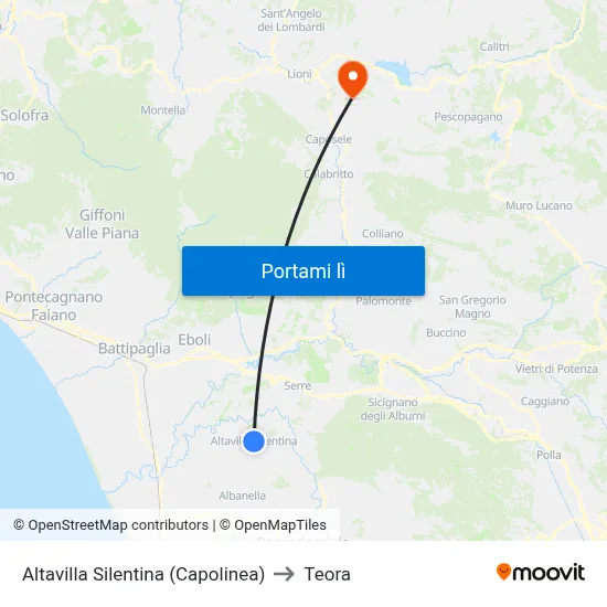 Altavilla Silentina (Capolinea) to Teora map