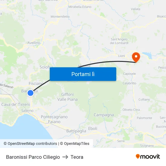Baronissi Parco Ciliegio to Teora map