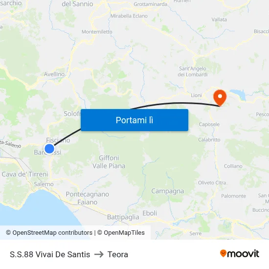 S.S.88 Vivai De Santis to Teora map