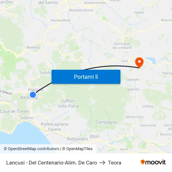Lancusi - Del Centenario-Alim. De Caro to Teora map