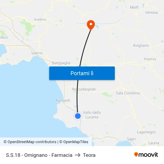 S.S.18 - Omignano - Farmacia to Teora map