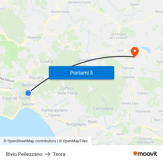 Bivio Pellezzano to Teora map