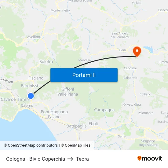 Cologna - Bivio Coperchia to Teora map