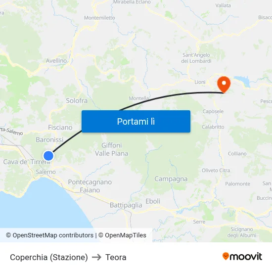 Coperchia (Stazione) to Teora map