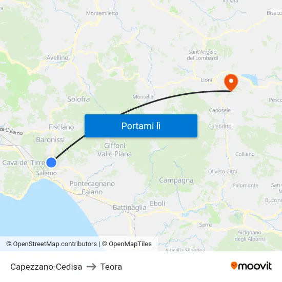 Capezzano-Cedisa to Teora map