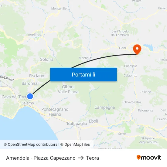 Amendola - Piazza Capezzano to Teora map
