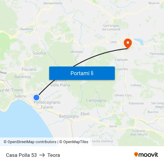Casa Polla 53 to Teora map