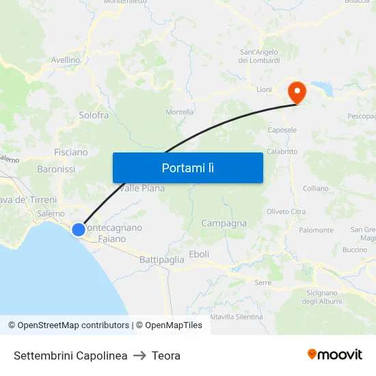 Settembrini Capolinea to Teora map