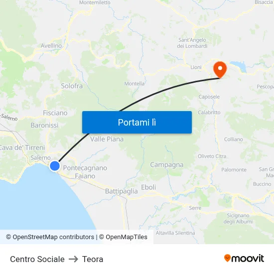 Centro Sociale to Teora map