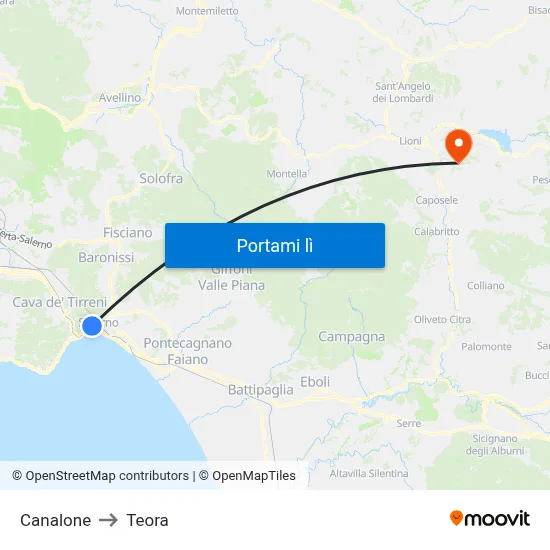 Canalone to Teora map