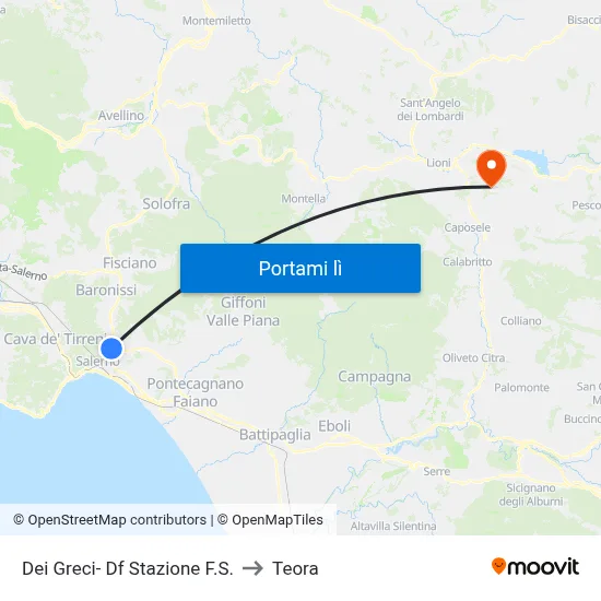 Dei Greci- Df Stazione F.S. to Teora map