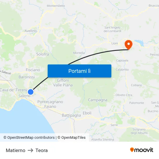 Matierno to Teora map