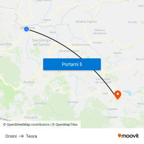 Orsini to Teora map