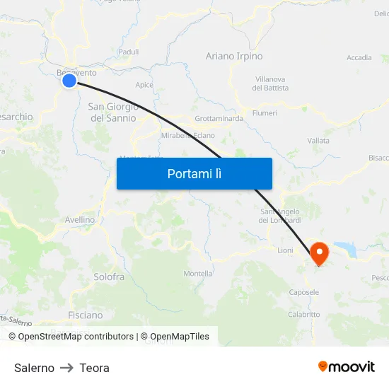Salerno to Teora map