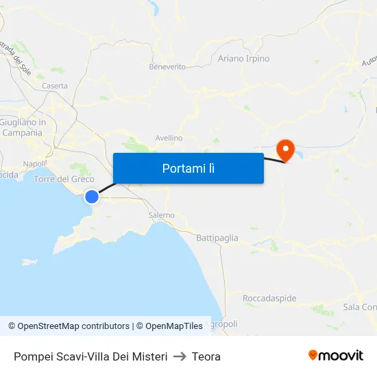 Pompei Scavi-Villa Dei Misteri to Teora map