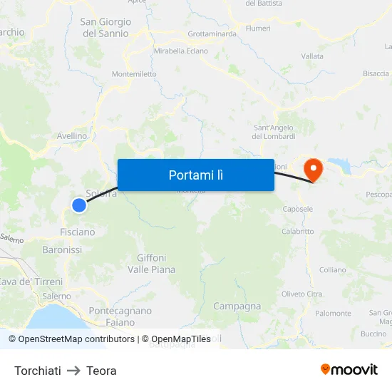 Torchiati to Teora map