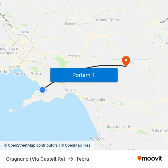 Gragnano (Via Castell.Re) to Teora map