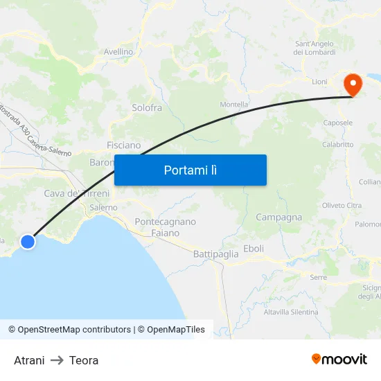 Atrani to Teora map