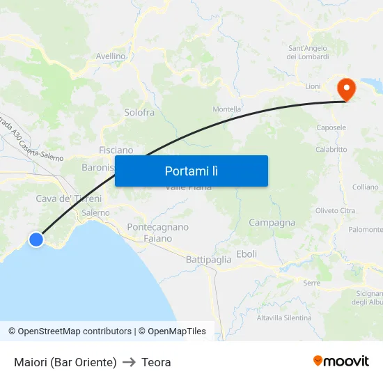 Maiori (Bar Oriente) to Teora map