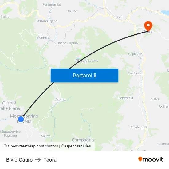Bivio Gauro to Teora map