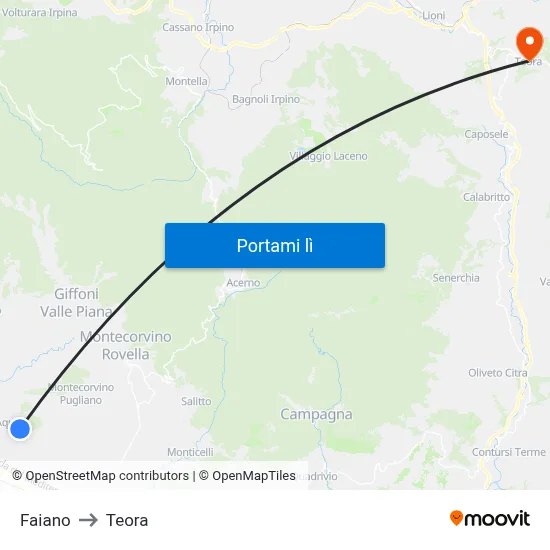 Faiano to Teora map