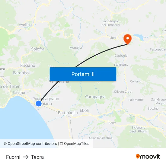 Fuorni to Teora map