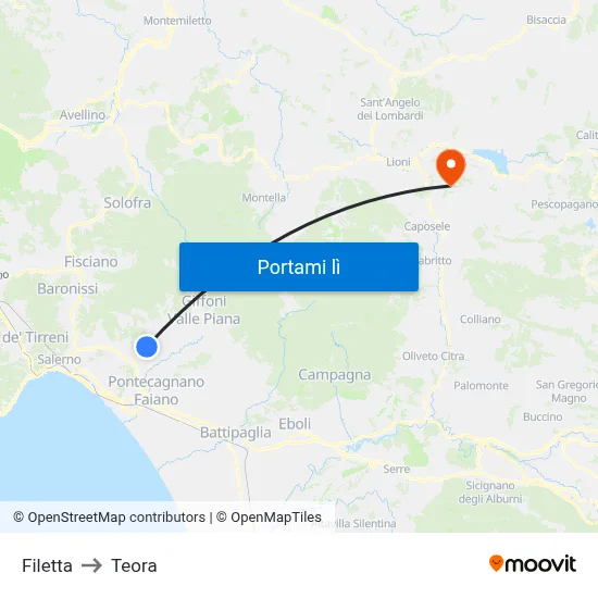 Filetta to Teora map