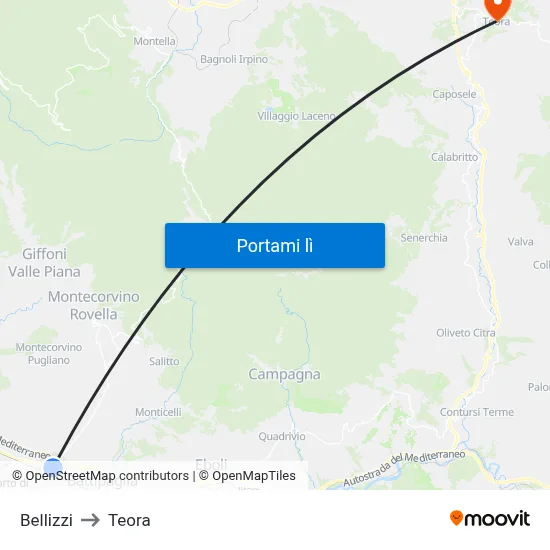 Bellizzi to Teora map