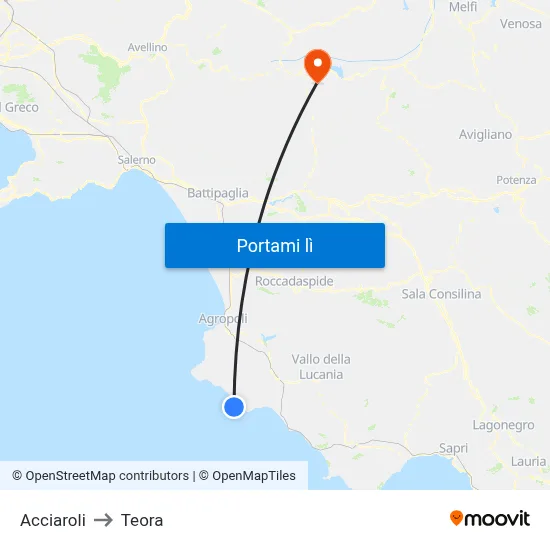 Acciaroli to Teora map