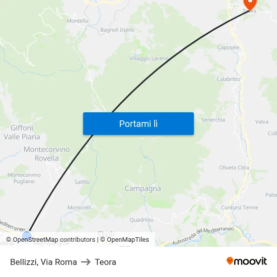 Bellizzi, Via Roma to Teora map