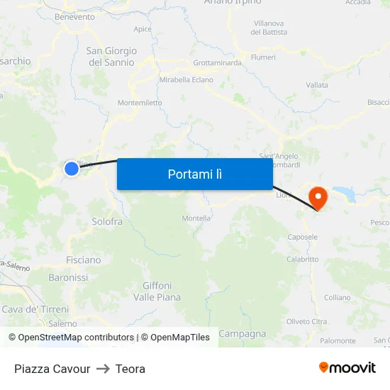 Piazza Cavour to Teora map