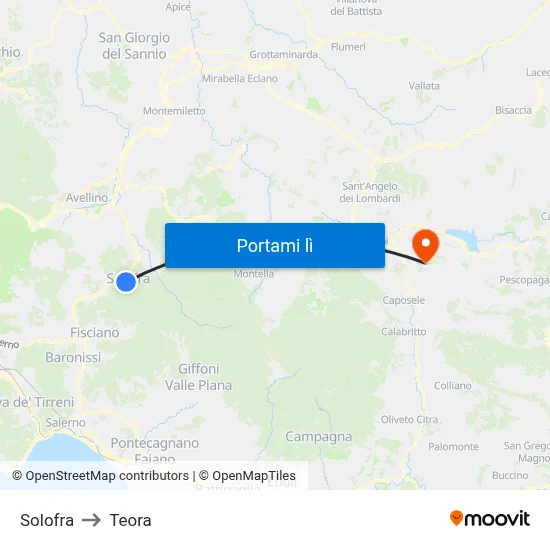 Solofra to Teora map