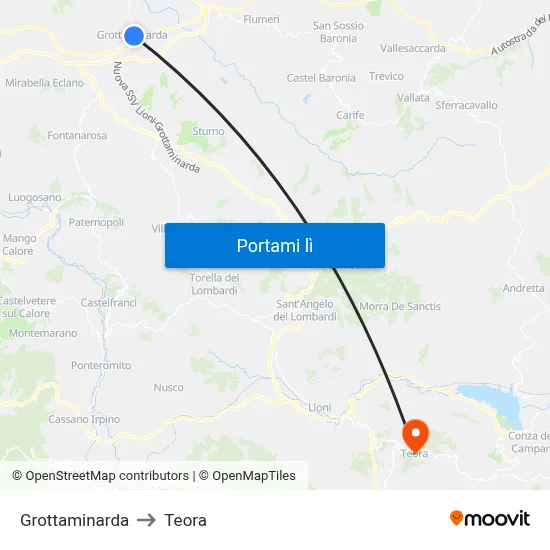 Grottaminarda to Teora map