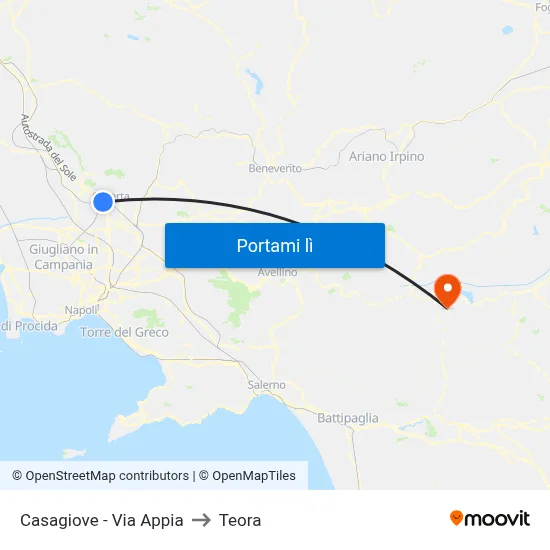 Casagiove - Via Appia to Teora map
