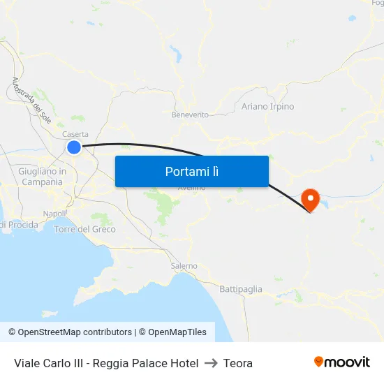 Viale Carlo III - Reggia Palace Hotel to Teora map