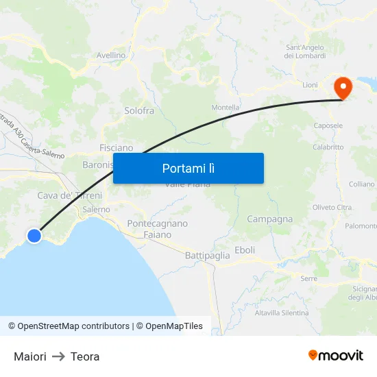 Maiori to Teora map