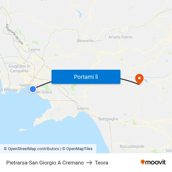 Pietrarsa-San Giorgio A Cremano to Teora map