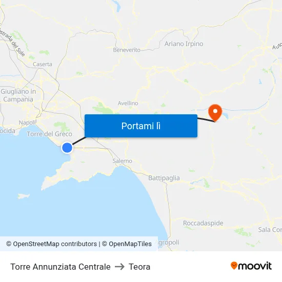 Torre Annunziata Centrale to Teora map