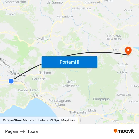 Pagani to Teora map
