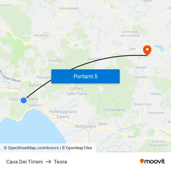 Cava Dei Tirreni to Teora map