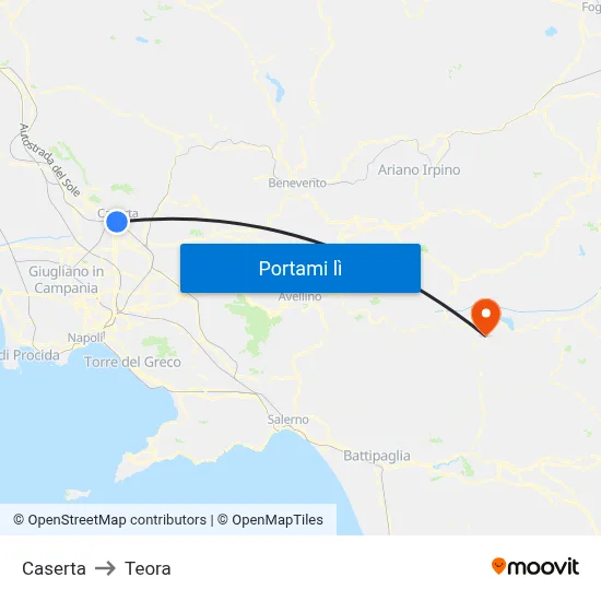 Caserta to Teora map