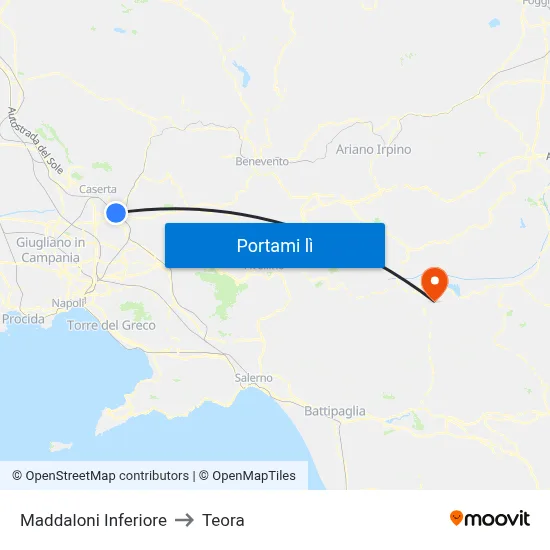 Maddaloni Inferiore to Teora map