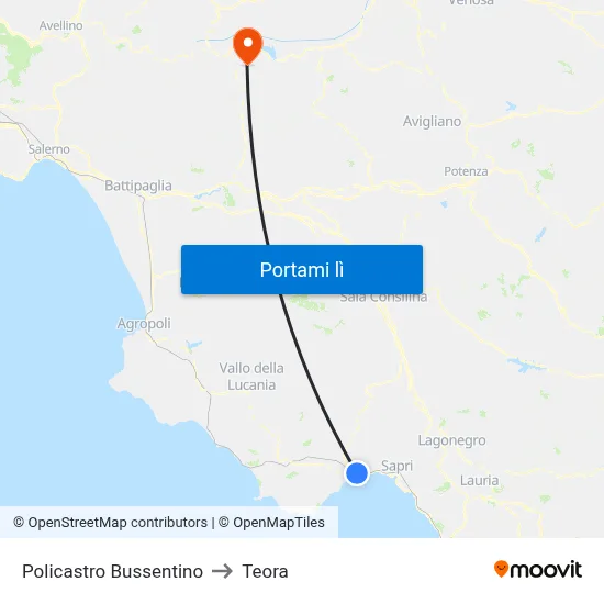 Policastro Bussentino to Teora map