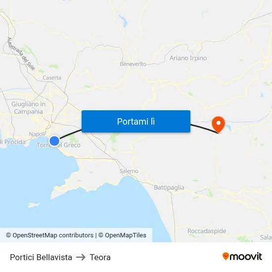 Portici Bellavista to Teora map