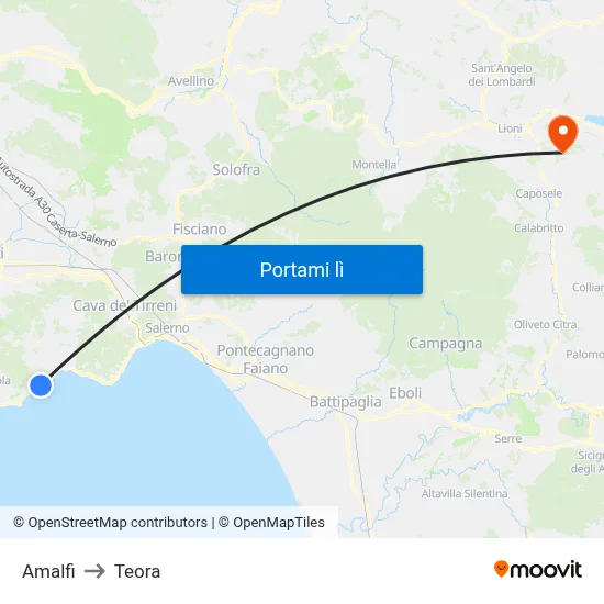 Amalfi to Teora map